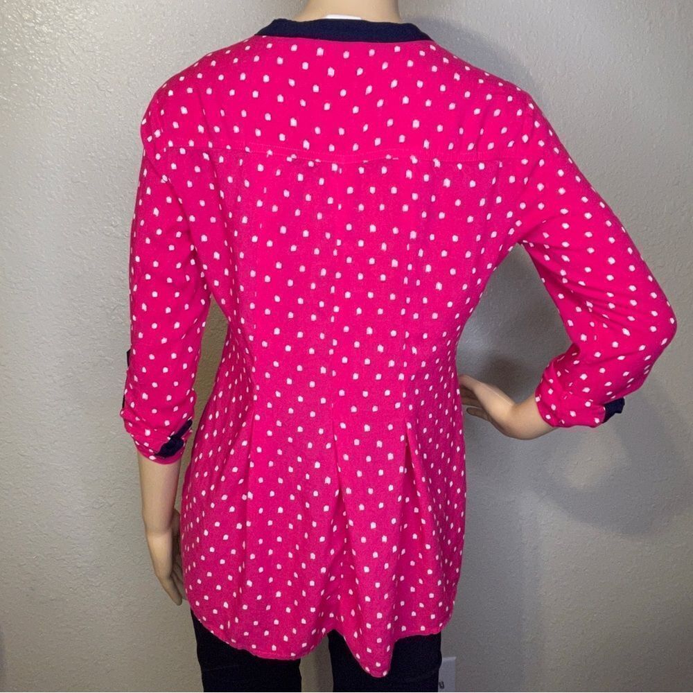 Anthropologie Vanessa Virginia Lightweight Dot Blouse Pink White Navy Blue Sz 0 - Picture 4 of 10